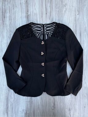 Vintage Black Heart Button Blazer Jacket Women’s